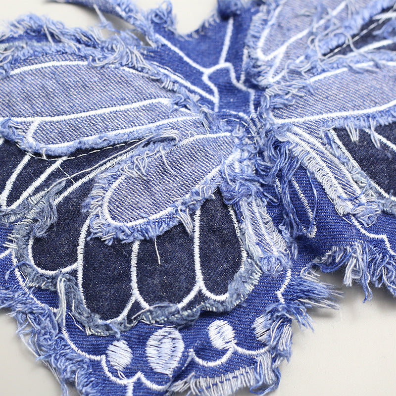 Wholesale Blue denim brass butterfly embroidery patch